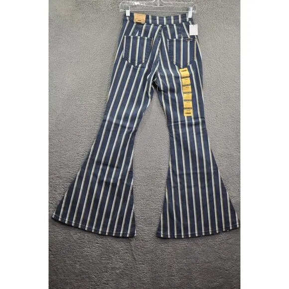 NWT Rock &amp; Roll Denim Bargain Button Bell Bottom Jeans Juniors 24x30 Striped