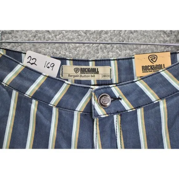 NWT Rock &amp; Roll Denim Bargain Button Bell Bottom Jeans Juniors 24x30 Striped