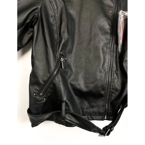 NWT Yoki Outerwear Studded Emo Goth Belted Faux Leather Jacket, Black - Size 1X