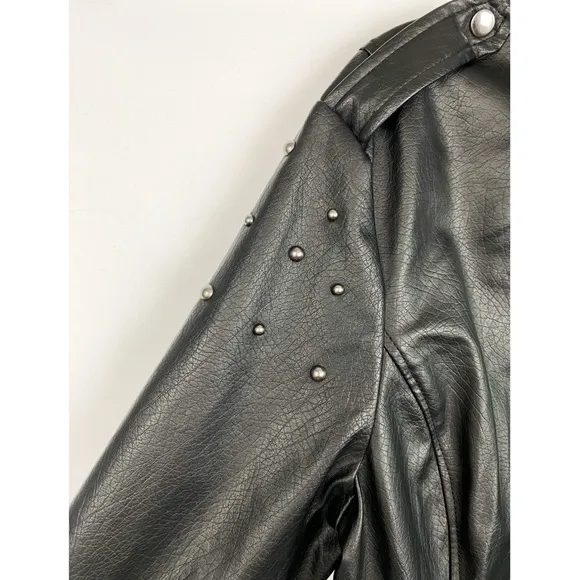 NWT Yoki Outerwear Studded Emo Goth Belted Faux Leather Jacket, Black - Size 1X