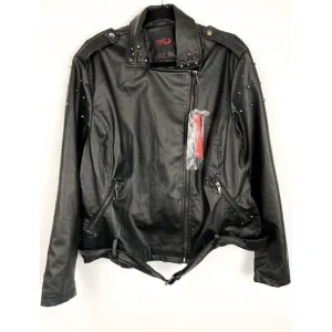 NWT Yoki Outerwear Studded Emo Goth Belted Faux Leather Jacket, Black - Size 1X
