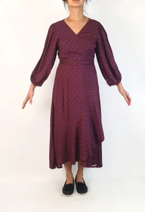 Obus brown wrap dress with purple flower print size 2, best fits 10