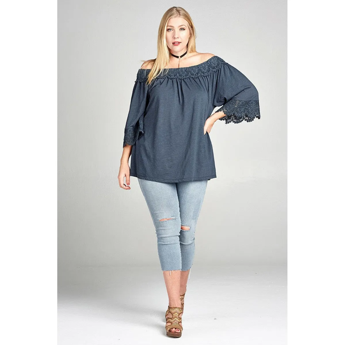 Oddi Lovely and Lacey Top in Navy