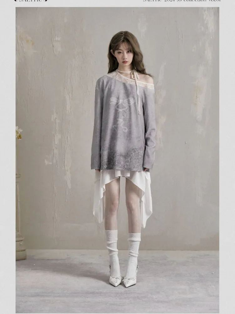 Off Shoulder Long Sleeve t-shirt【s0000007787】