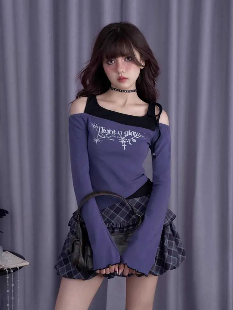 Off shoulder long sleeve T-shirt【s0000010678】