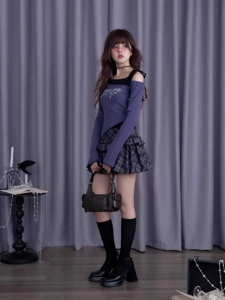 Off shoulder long sleeve T-shirt【s0000010678】