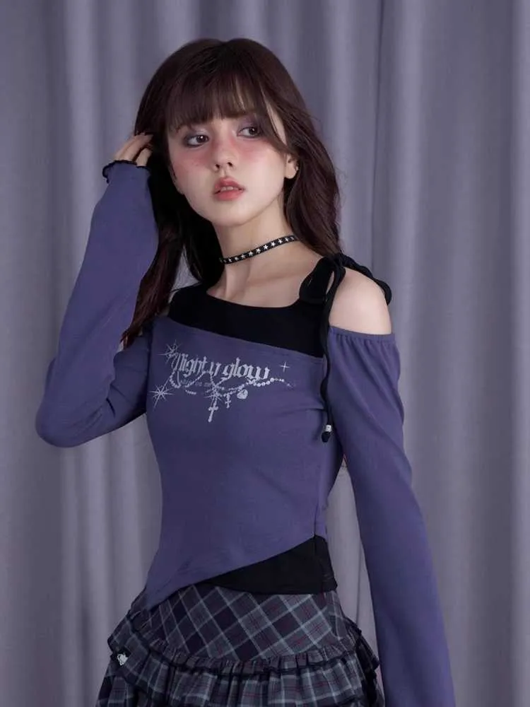 Off shoulder long sleeve T-shirt【s0000010678】