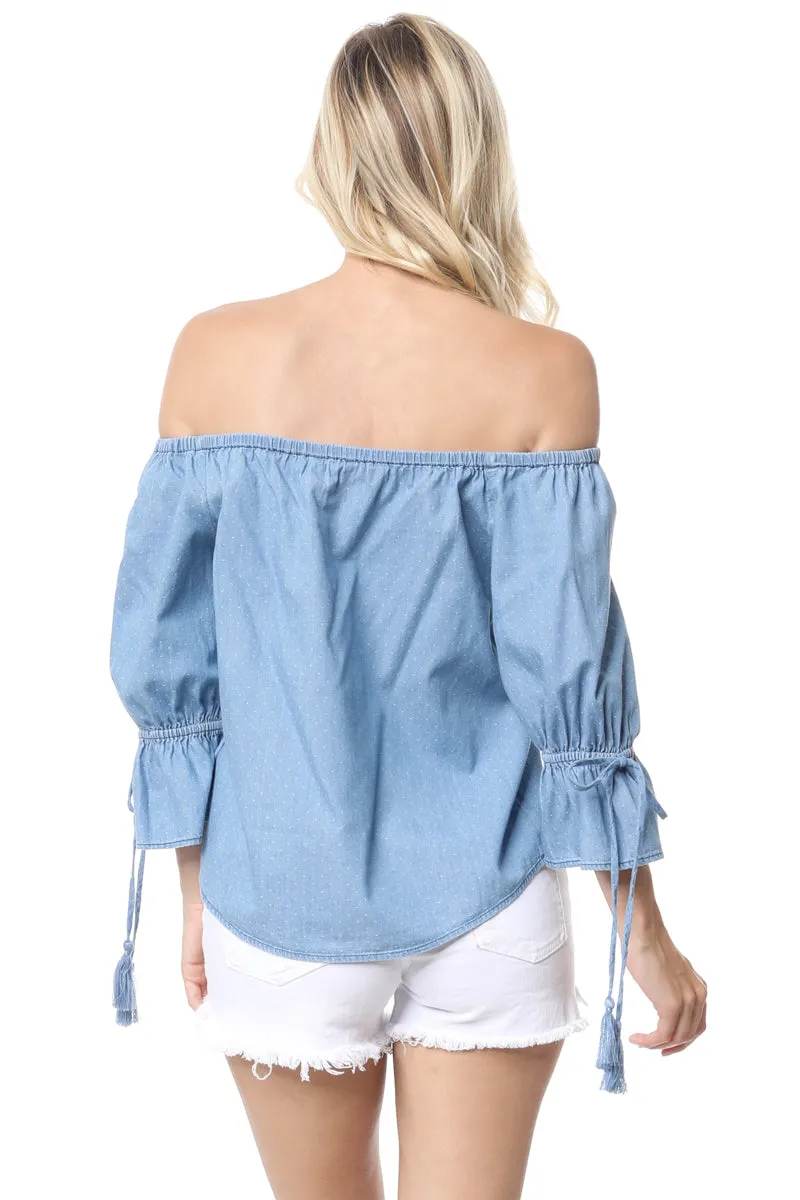 Off Shoulder Polka Dot Blouse