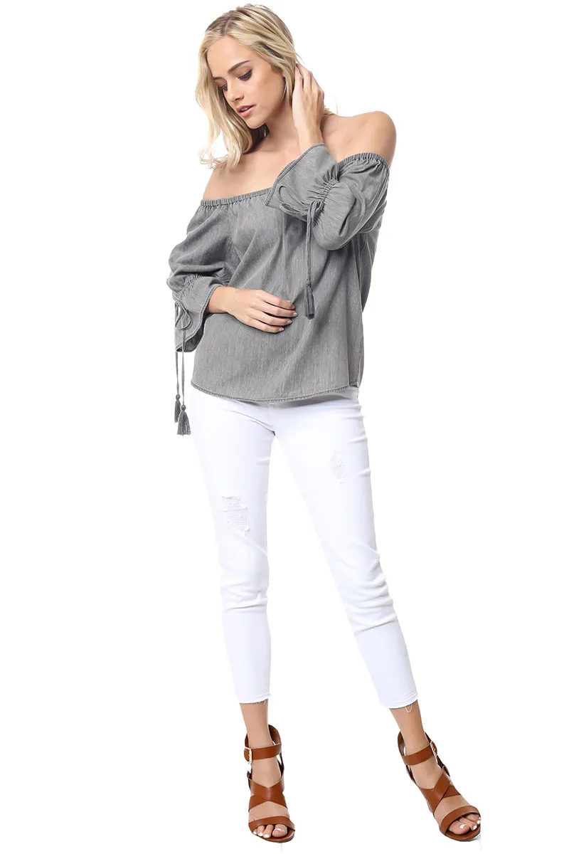 Off Shoulder Polka Dot Blouse