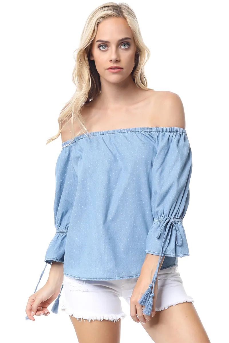 Off Shoulder Polka Dot Blouse