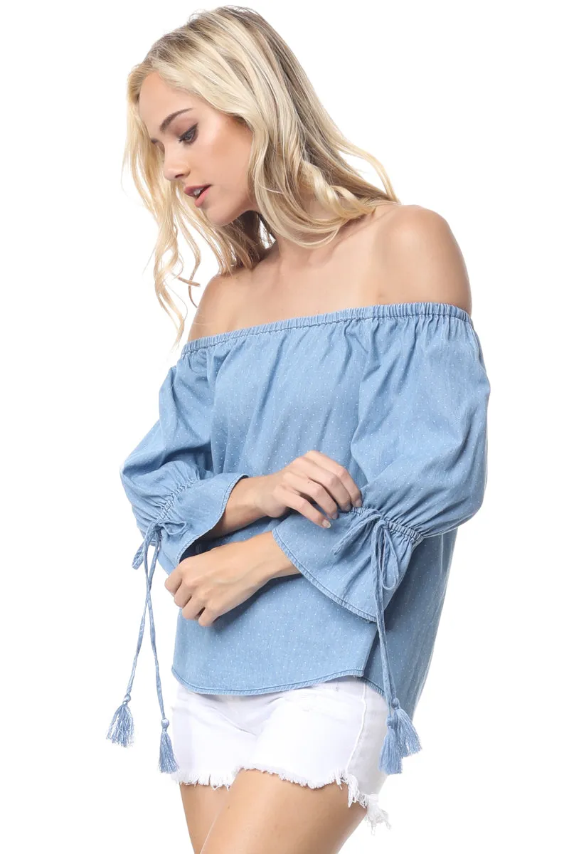 Off Shoulder Polka Dot Blouse