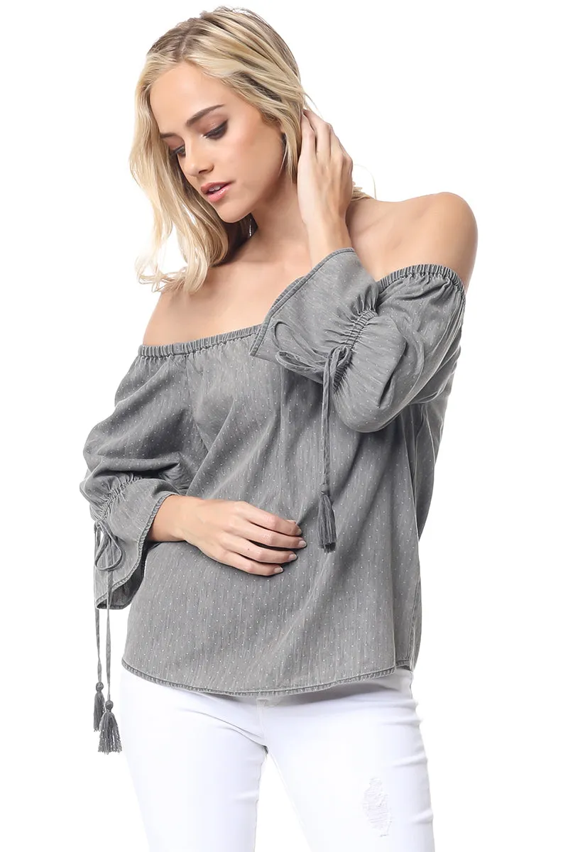 Off Shoulder Polka Dot Blouse