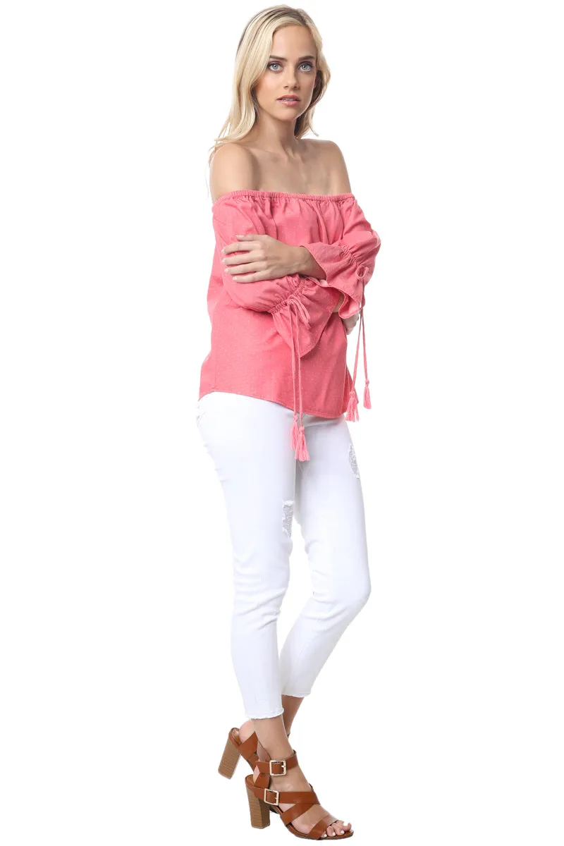 Off Shoulder Polka Dot Blouse