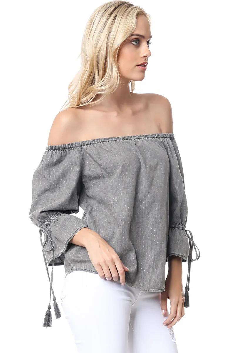 Off Shoulder Polka Dot Blouse