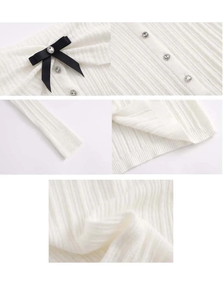 Off Shoulder Style Ribbon Bijou Knit Sew【s0000007366】