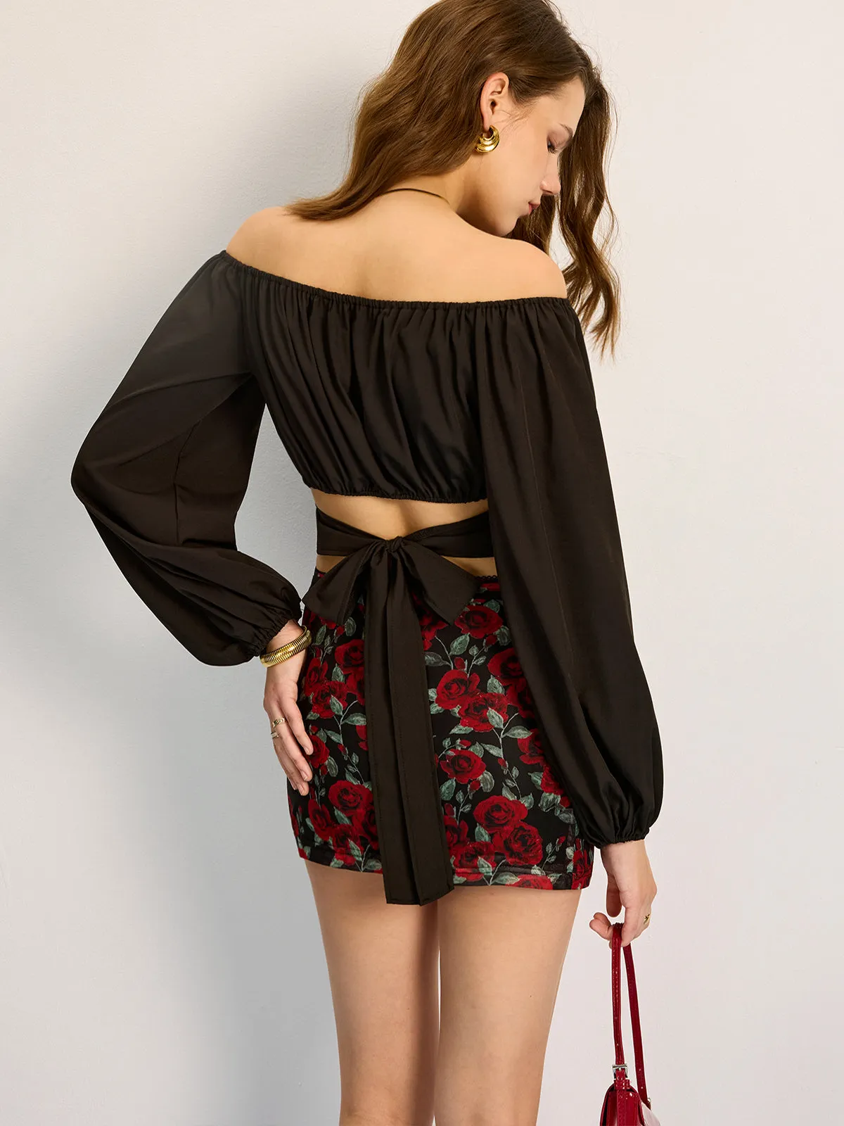 Off-Shoulder Tie Back Blouse