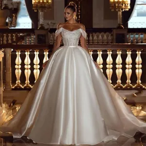 Off the Shoulder Wedding Dresses Sequins Beads Princess Women's Bride Gowns