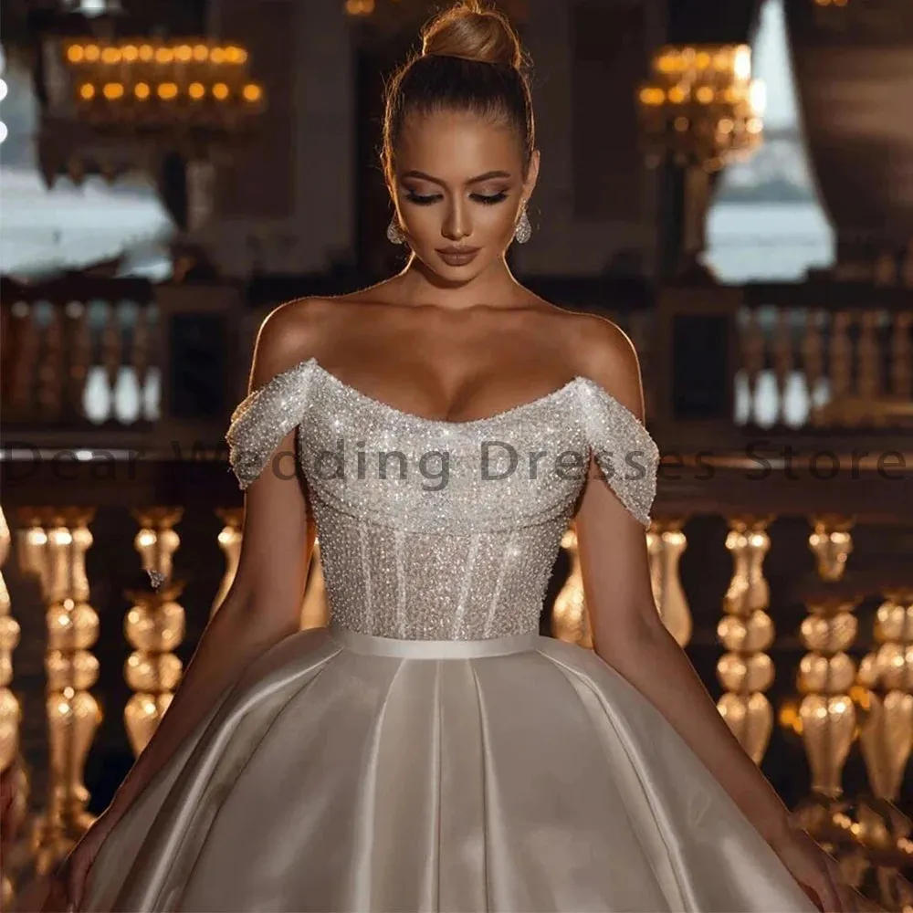 Off the Shoulder Wedding Dresses Sequins Beads Princess Women's Bride Gowns