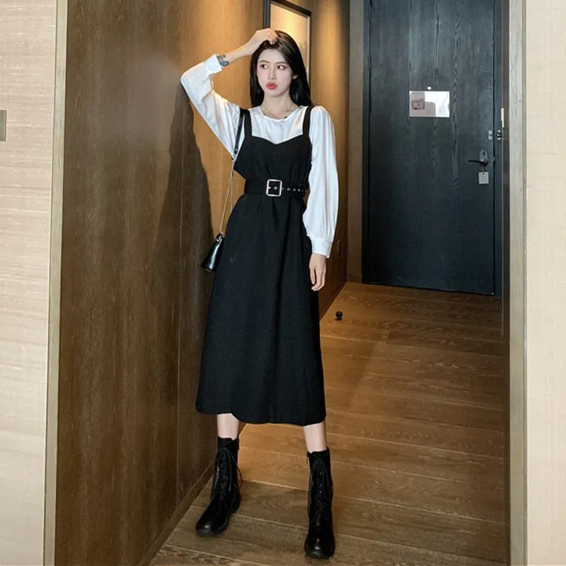 Office Lady Midi Dress Women Casual Personality Elegant Party plus size Dress Autumn O-neck Long Sleeve One-piece Dress Korean