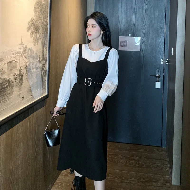 Office Lady Midi Dress Women Casual Personality Elegant Party plus size Dress Autumn O-neck Long Sleeve One-piece Dress Korean