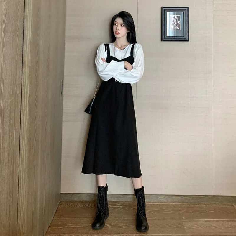 Office Lady Midi Dress Women Casual Personality Elegant Party plus size Dress Autumn O-neck Long Sleeve One-piece Dress Korean