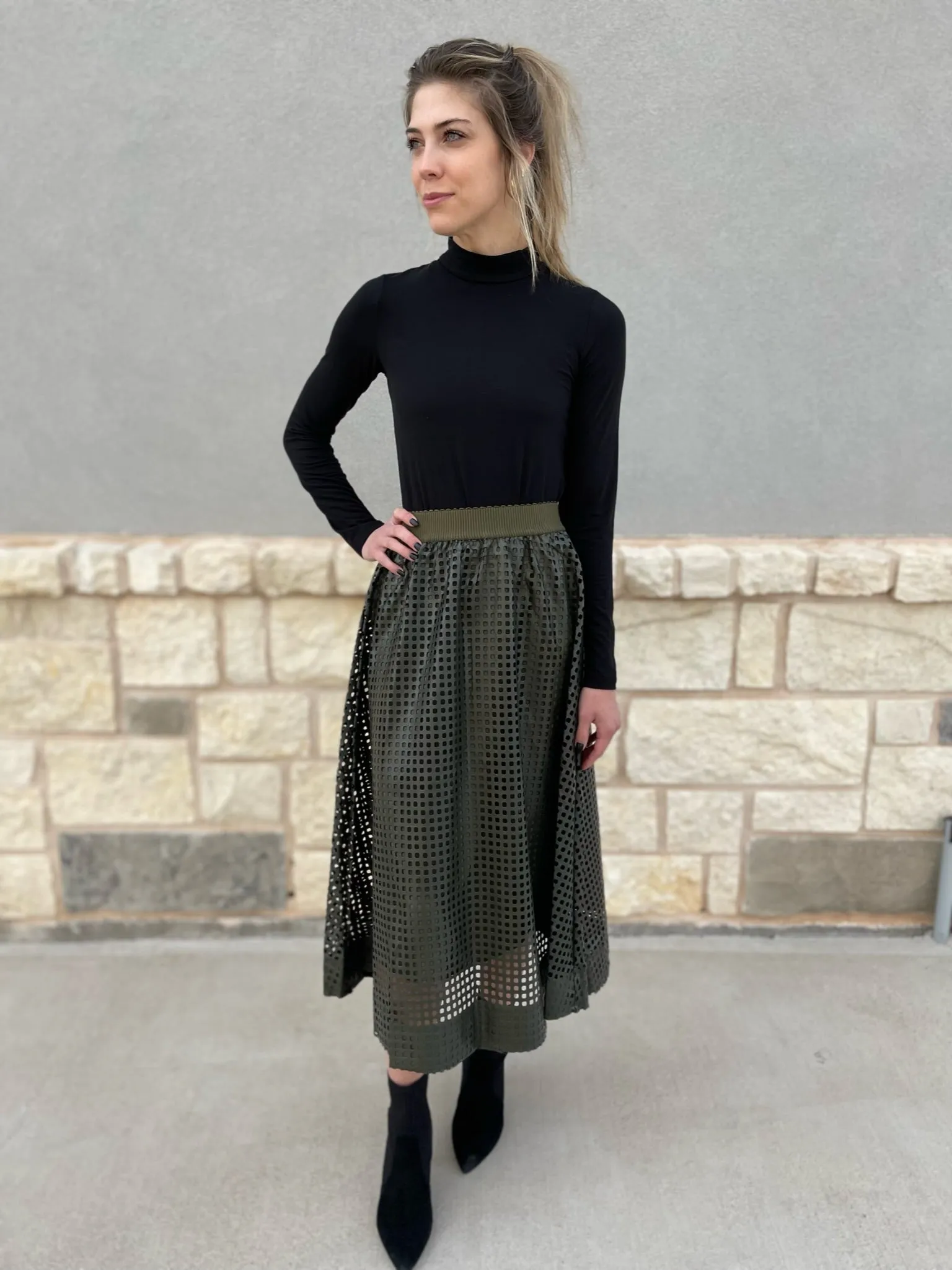 Olive Faux Leather Skirt