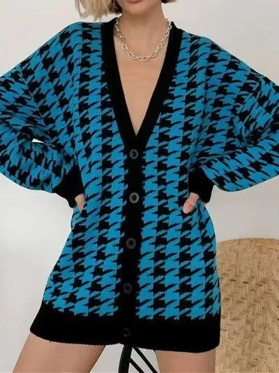On Trend Classic Oversized Houndstooth Cardigan