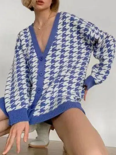 On Trend Classic Oversized Houndstooth Cardigan