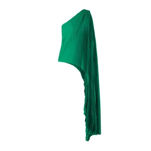One-shoulder asymmetric plissé-satin top