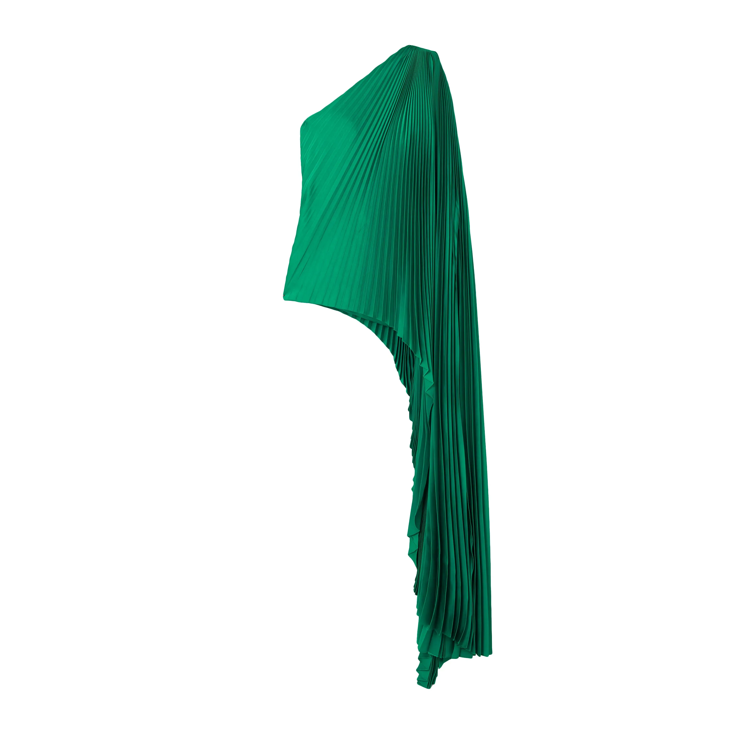 One-shoulder asymmetric plissé-satin top