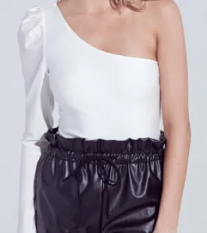 One Shoulder Peasant Puffed Long Sleeve Bodysuit