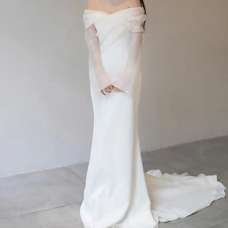 One Shoulder Satin Light Wedding Dress with Simple and Slim Fit Sweet