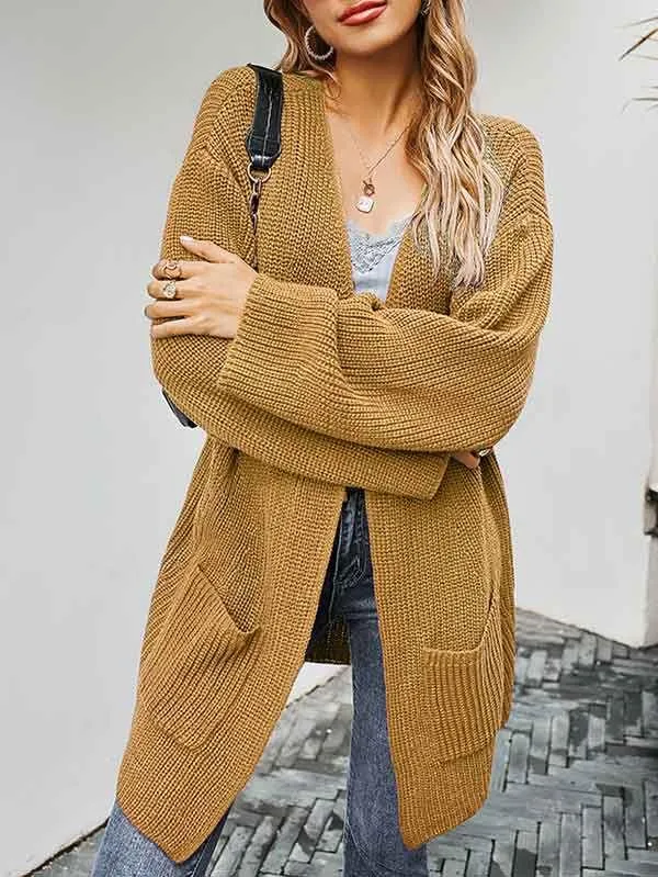Open Front Chunky Knit Cardigan Women With Pockets