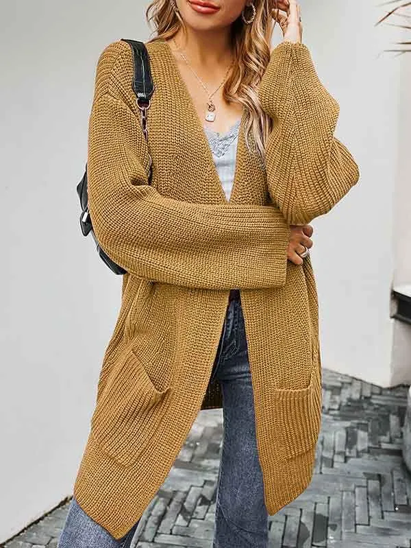 Open Front Chunky Knit Cardigan Women With Pockets