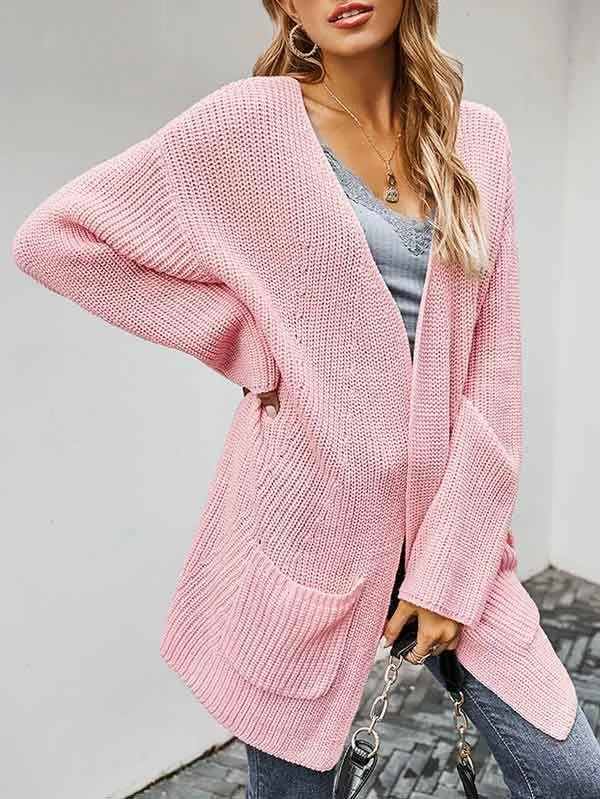 Open Front Chunky Knit Cardigan Women With Pockets