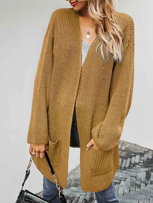 Open Front Chunky Knit Cardigan Women With Pockets