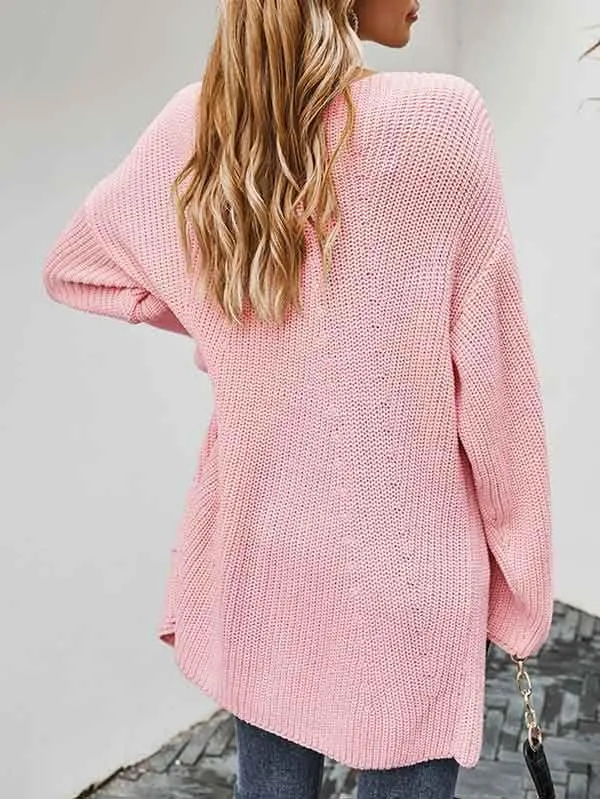 Open Front Chunky Knit Cardigan Women With Pockets
