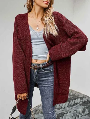 Open Front Chunky Knit Cardigan Women With Pockets