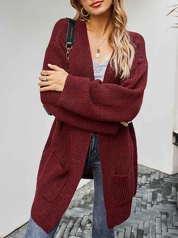Open Front Chunky Knit Cardigan Women With Pockets