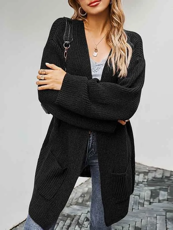 Open Front Chunky Knit Cardigan Women With Pockets