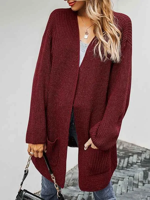 Open Front Chunky Knit Cardigan Women With Pockets