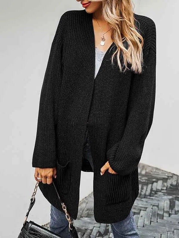 Open Front Chunky Knit Cardigan Women With Pockets