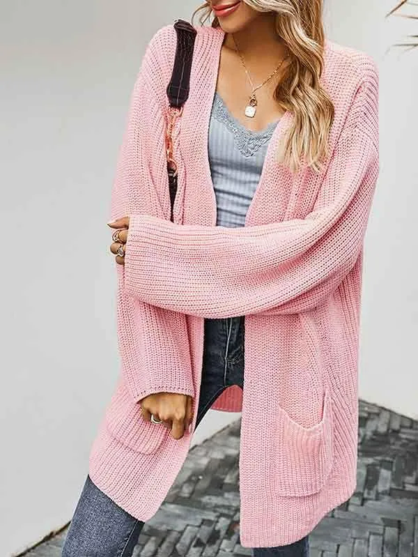 Open Front Chunky Knit Cardigan Women With Pockets