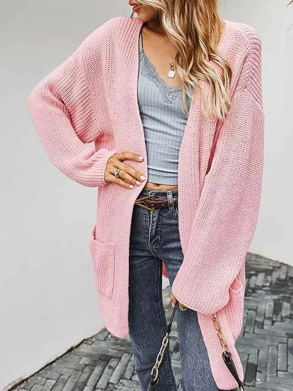 Open Front Chunky Knit Cardigan Women With Pockets
