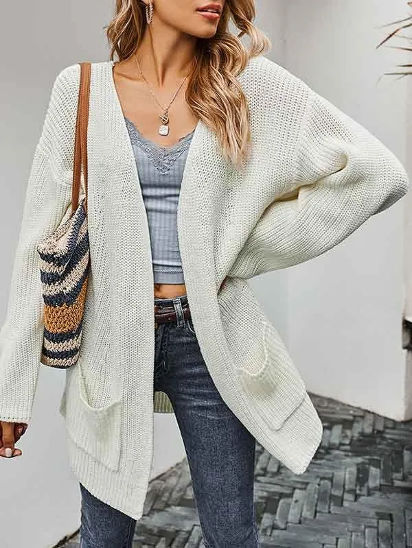 Open Front Chunky Knit Cardigan Women With Pockets