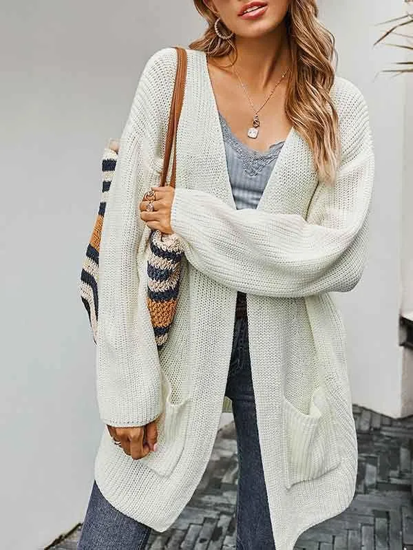 Open Front Chunky Knit Cardigan Women With Pockets
