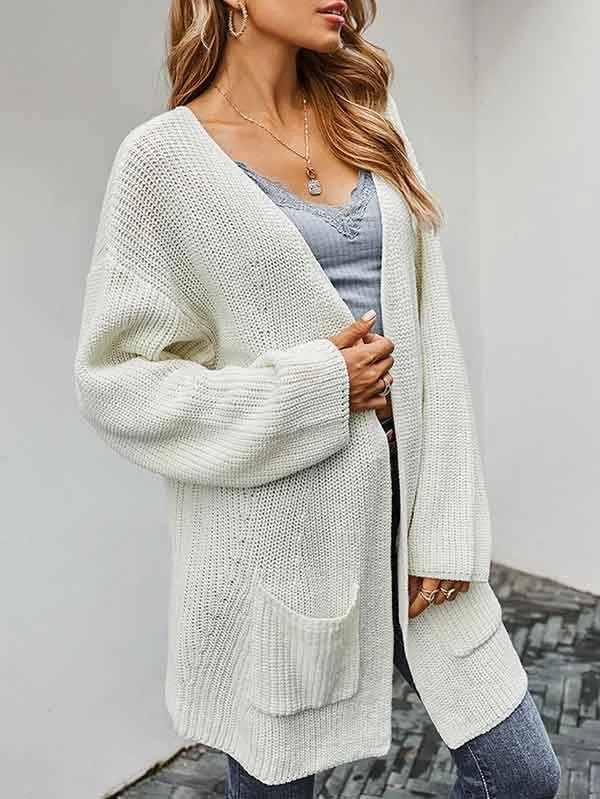 Open Front Chunky Knit Cardigan Women With Pockets