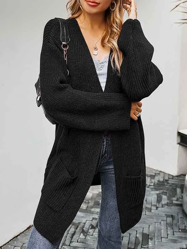 Open Front Chunky Knit Cardigan Women With Pockets