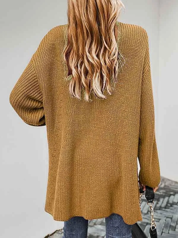 Open Front Chunky Knit Cardigan Women With Pockets