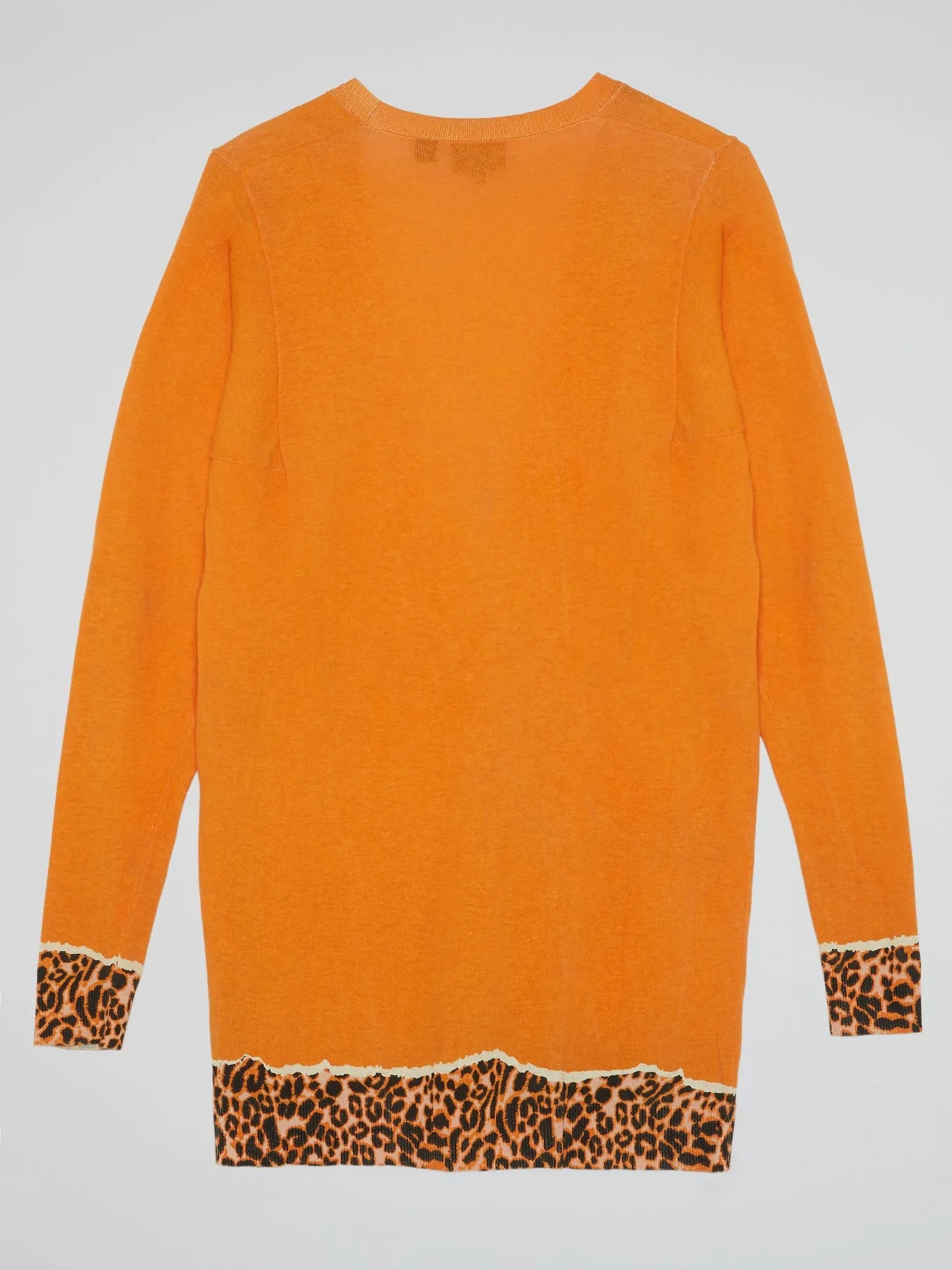 Orange Leopard Print Hem Cardigan